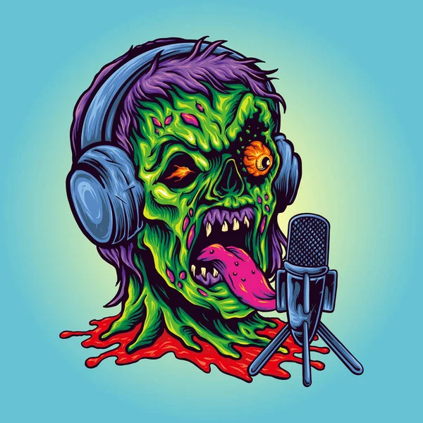 Angry Head Zombie Podcast Ilustraciones Vectoriales Para Trabajo Logotipo Camiseta — Archivo Imágenes Vectoriales