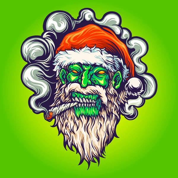 Zombi Kurukafa Noel Baba Noel Keneviri Esrar İçen Vector Logo, maskot tişörtü, çıkartma ve etiket tasarımları, poster, tebrik kartı reklam şirketi veya markalar için çizimler.