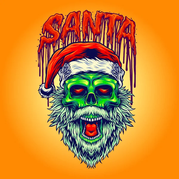 Santa Green Skull Skeleton Horror Illustrations Vectorielles Pour Votre Travail — Image vectorielle