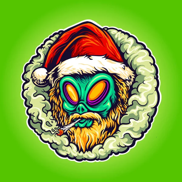 Alien Hat Santa Weed Smoking Vector Illustrations Your Work Logo — Stock Vector