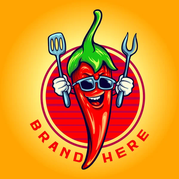 Chili Chef Mascot Logo Alimentos Restaurantes Ilustrações Vetoriais Para Seu — Vetor de Stock