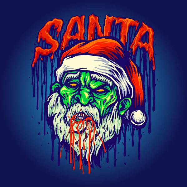 İş Logonuz, maskot ürünleri tişörtleriniz, çıkartmalarınız, etiket tasarımlarınız, afişleriniz, tebrik kartları reklam şirketiniz ya da markalarınız için Santa Zombi Kanları Maskot Vektör çizimleri.
