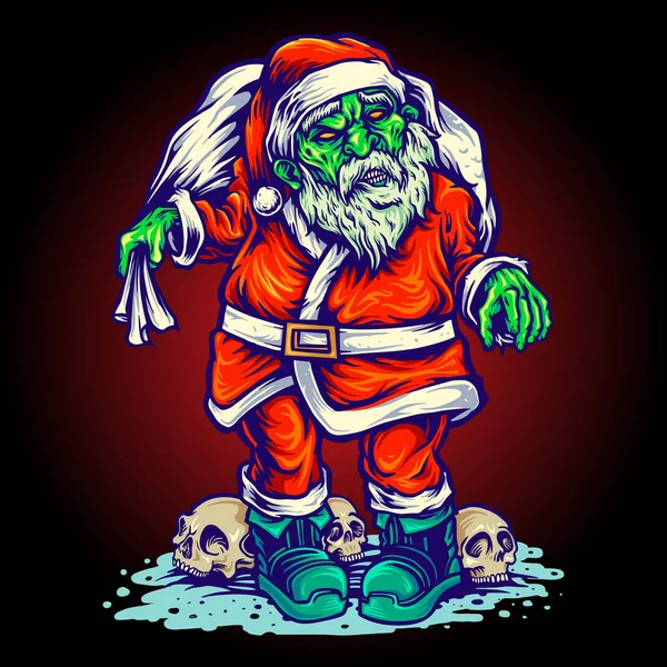 Zombie Santa Clous Joyeux Noël Illustrations Vectorielles Pour Votre Travail — Image vectorielle