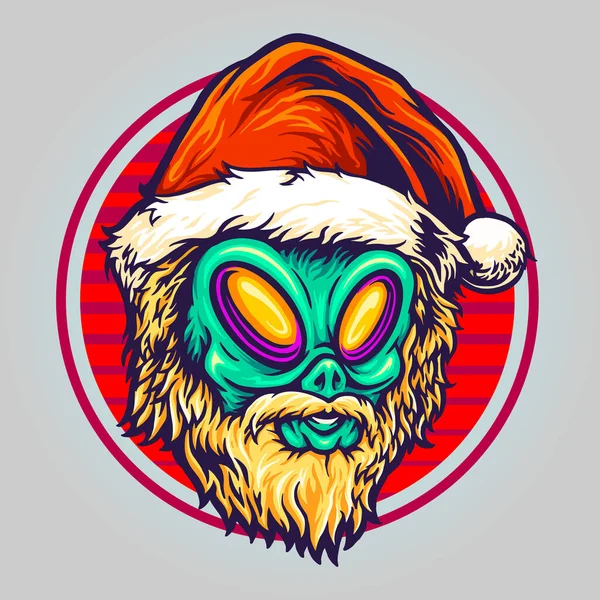 Alien Head Santa Moustache Illustrations Vectorielles Pour Votre Travail Logo — Image vectorielle