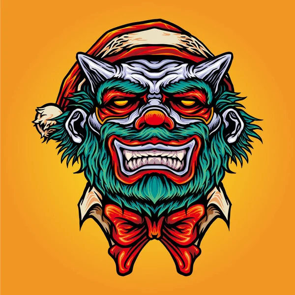 Scary Clown Christmast Hat Mascota Halloween Vector Ilustraciones Para Trabajo — Archivo Imágenes Vectoriales