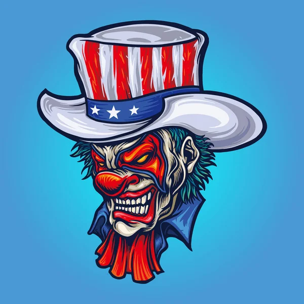 Payaso Malvado Sombrero Americano Halloween Vector Ilustraciones Para Trabajo Logotipo — Archivo Imágenes Vectoriales