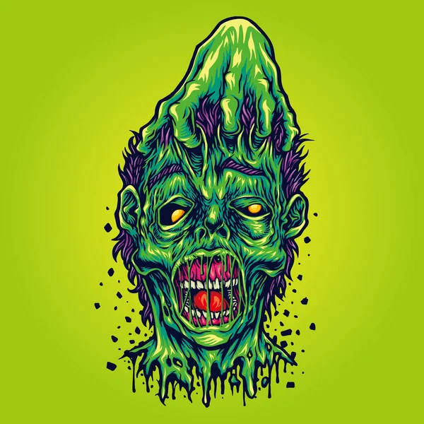 Pulled Skin Face Zombie Halloween Vector Illustrations Your Work Logo — Stockový vektor