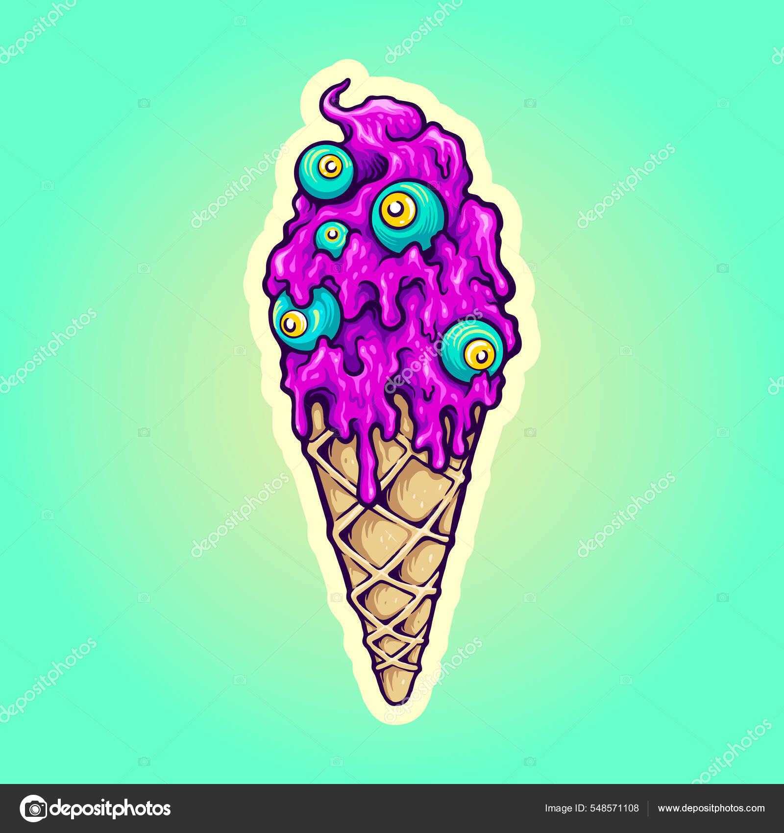 Cone De Emoji De Monstro Roxo Esperançoso. Criativo Vector