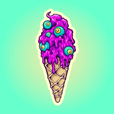 Mavi zombi gözlü şirin dondurma külahı iş logonuz için Vektör çizimleri, maskot tişörtü, çıkartmalar ve etiket tasarımları, poster, tebrik kartı reklam şirketi veya markalar için.