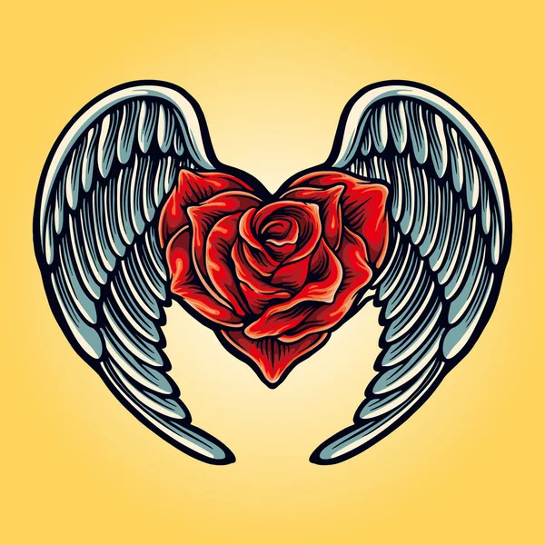 Ángel Alas Con Corazón Rosa Símbolo Vector Ilustraciones Para Trabajo — Vector de stock