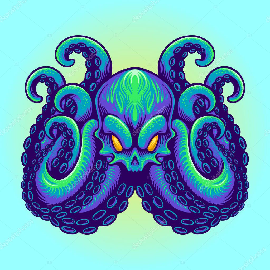 Angry Kraken mascot blue octopus Logo Mascot Vector illustrations for your work Logo, mascot merchandise t-shirt, stickers and Label designs, poster, greeting cards advertising business company or brands.
