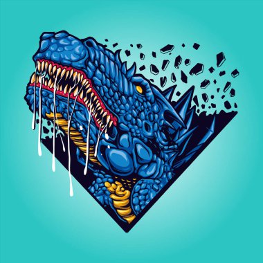Mavi dinozorlar t-rex baş vektör illüstrasyonları iş logonuz, maskot tişörtü, çıkartmalar ve etiket tasarımları, poster, tebrik kartları reklam şirketi veya markalar için.
