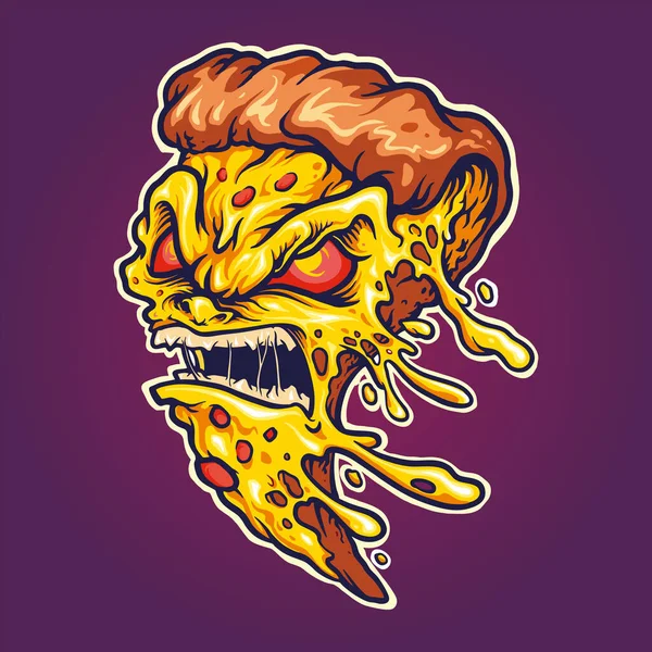 Monstruo Rebanada Pizza Enojado Vector Ilustraciones Para Trabajo Logo Mascota — Archivo Imágenes Vectoriales
