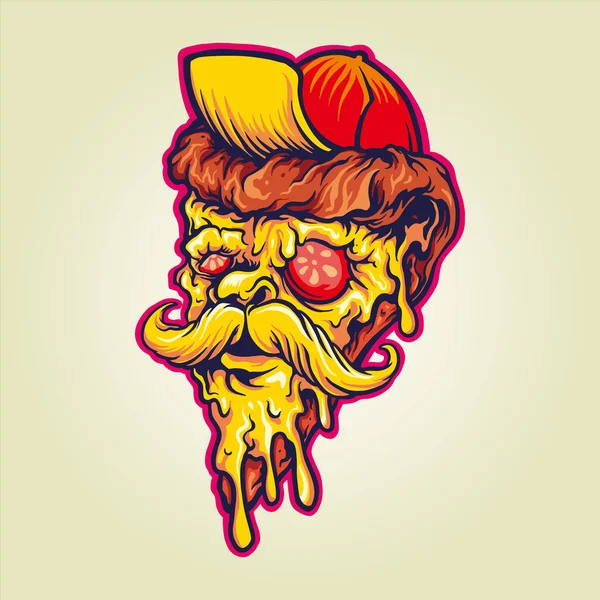 Deliciosas Rebanadas Pizza Estilo Zombie Ilustraciones Vectoriales Para Trabajo Logotipo — Archivo Imágenes Vectoriales