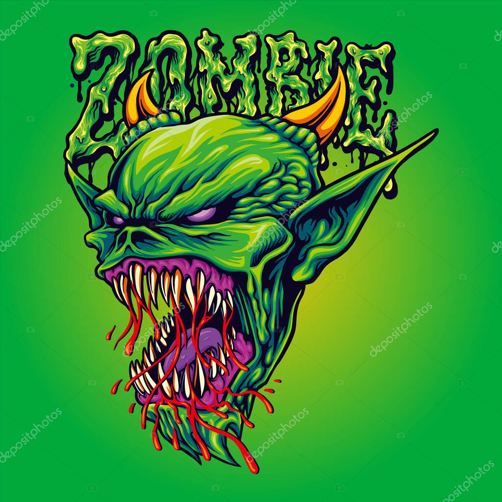 Scary Green Head Zombie Horned Blood Vector Illustrations Your Work Vector  de stock por ©artgrarisstudio.gmail.com 548744120, image size:1024x1024