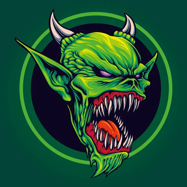 Scary Green Zombie Attack Vector Ilustraciones Para Trabajo Logo Mascota — Archivo Imágenes Vectoriales