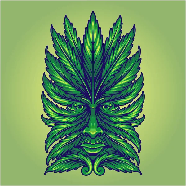 Зеленый Лист Травы Человек Лицо Векторные Иллюстрации Вашей Работы Логотип — стоковый вектор