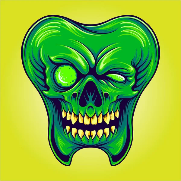 Denti Dentali Mascotte Mostro Zombie Vettoriale Illustrazioni Vostro Logo Lavoro — Vettoriale Stock