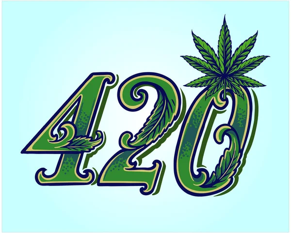 420 단어를 Letletlettering Weed Leaf Ornatevector Illustration Your Work Logo — 스톡 벡터