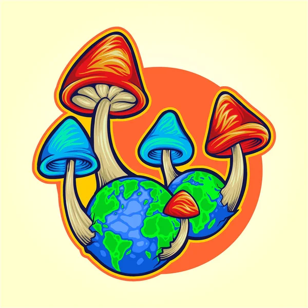 Célébrez Les Illustrations Vectorielles Journée Internationale Des Champignons Pour Logo — Image vectorielle