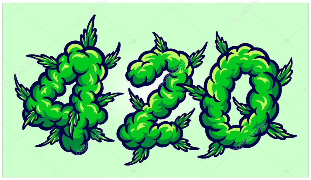 420 words lettering with weed smoke ornate vector illustrations for your work logo, merchandise t-shirt, stickers and label designs, poster, greeting cards advertising business company or brands