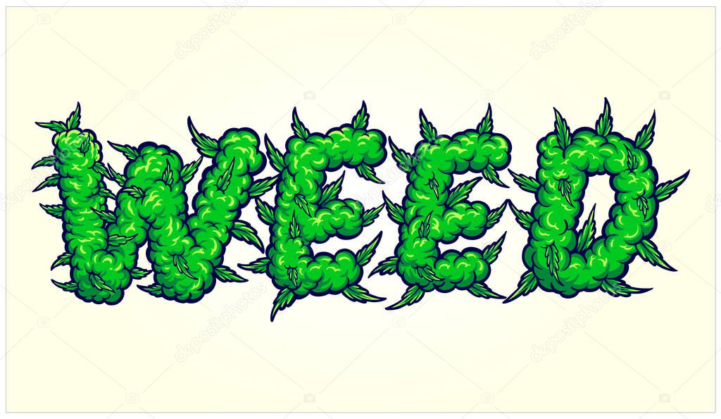 Weed font lettering with smoke effect vector illustrations for your work logo, merchandise t-shirt, stickers and label designs, poster, greeting cards advertising business company or brands