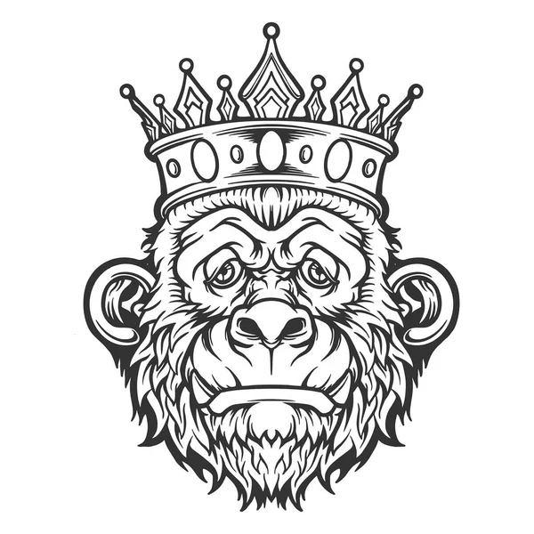 Zombie Gorilla King Crown Monochrome Vector Illustrations Your Work Logo — Stock Vector