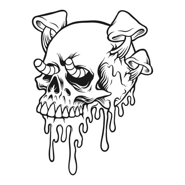 Psychedelic Skull Mushrooms Melted Colorful Monochrome Vector Illustrations Your Work — стоковый вектор