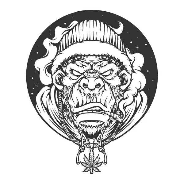 Rasta Gorilla Avec Des Illustrations Vectorielles Silhouette Herbe Fumante Pour — Image vectorielle