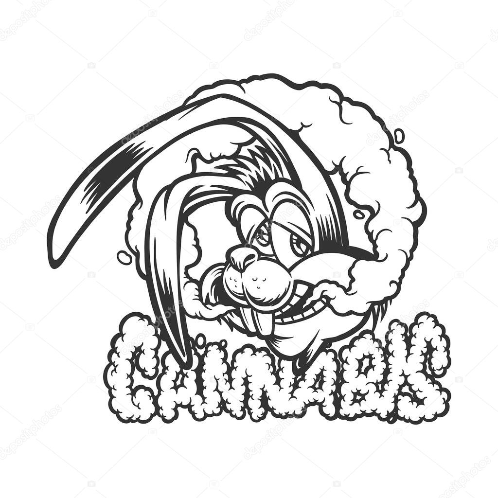 Bunny smoking weed with cannabis word lettering monochrome vector illustrations for your work logo, merchandise t-shirt, stickers and label designs, poster, greeting cards advertising business company or brands