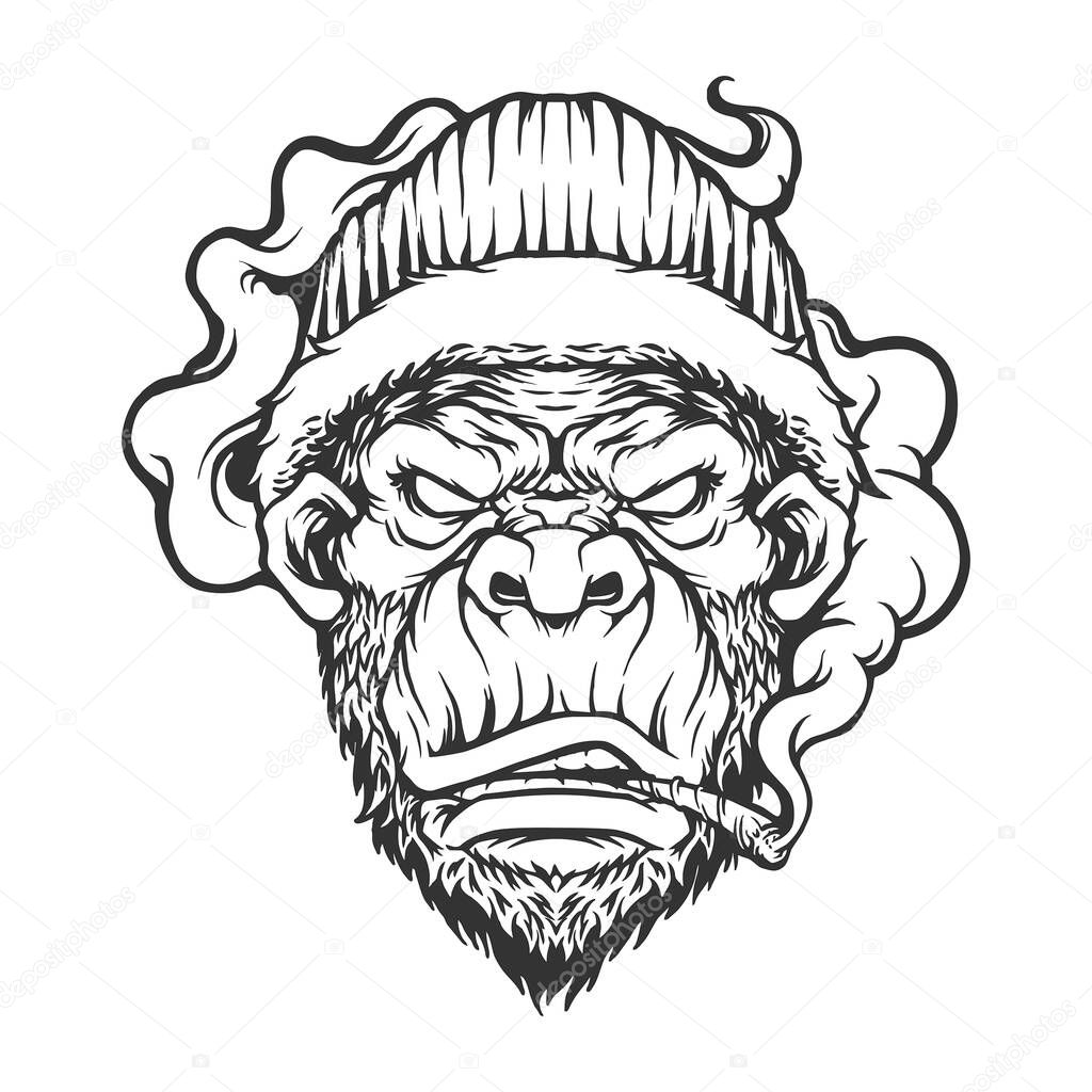 Gorilla rastafarian with smoking cannabis silhouette vector illustrations for your work logo, merchandise t-shirt, stickers and label designs, poster, greeting cards advertising business company or brands
