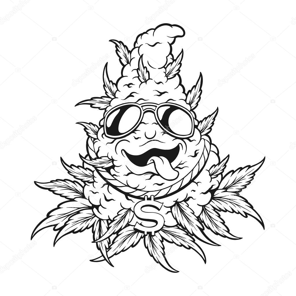 Funky weed leaf with sunglasses silhouette vector illustrations for your work logo, merchandise t-shirt, stickers and label designs, poster, greeting cards advertising business company or brands