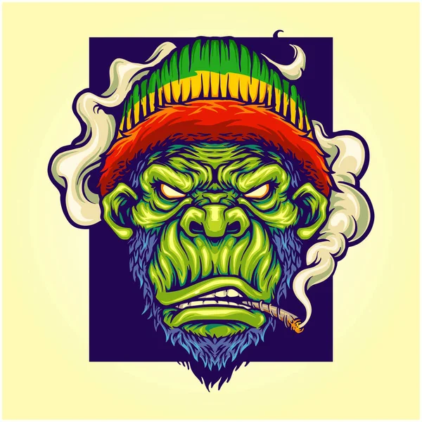 Gorila Rastafarian Com Fumar Ilustrações Vetor Cannabis Para Seu Logotipo —  Vetores de Stock