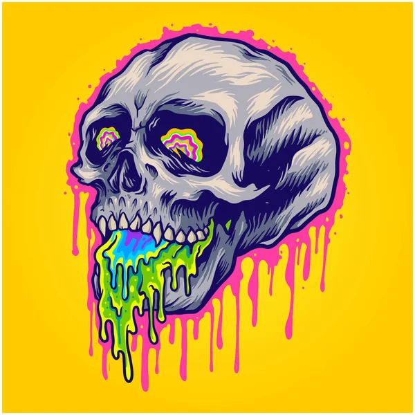 Scary Colorful Stone Skull Vector Illustrations Your Work Logo Merchandise — Vetor de Stock