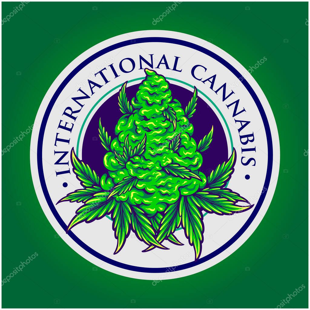 International cannabis vintage logo badge vector illustrations for your work logo, merchandise t-shirt, stickers and label designs, poster, greeting cards advertising business company or brands