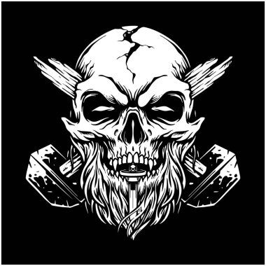 İş logonuz, ticari tişörtünüz, çıkartmalarınız, etiket tasarımlarınız, afişleriniz, tebrik kartlarınız reklam şirketiniz ya da markalarınız için korkutucu eski kafatası vektör çizimleri.