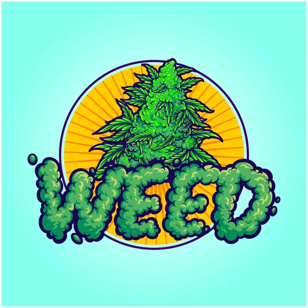 Weed Smoke Word Lettering Cannabis Leaf Vector Illustrations Your Work — 스톡 벡터