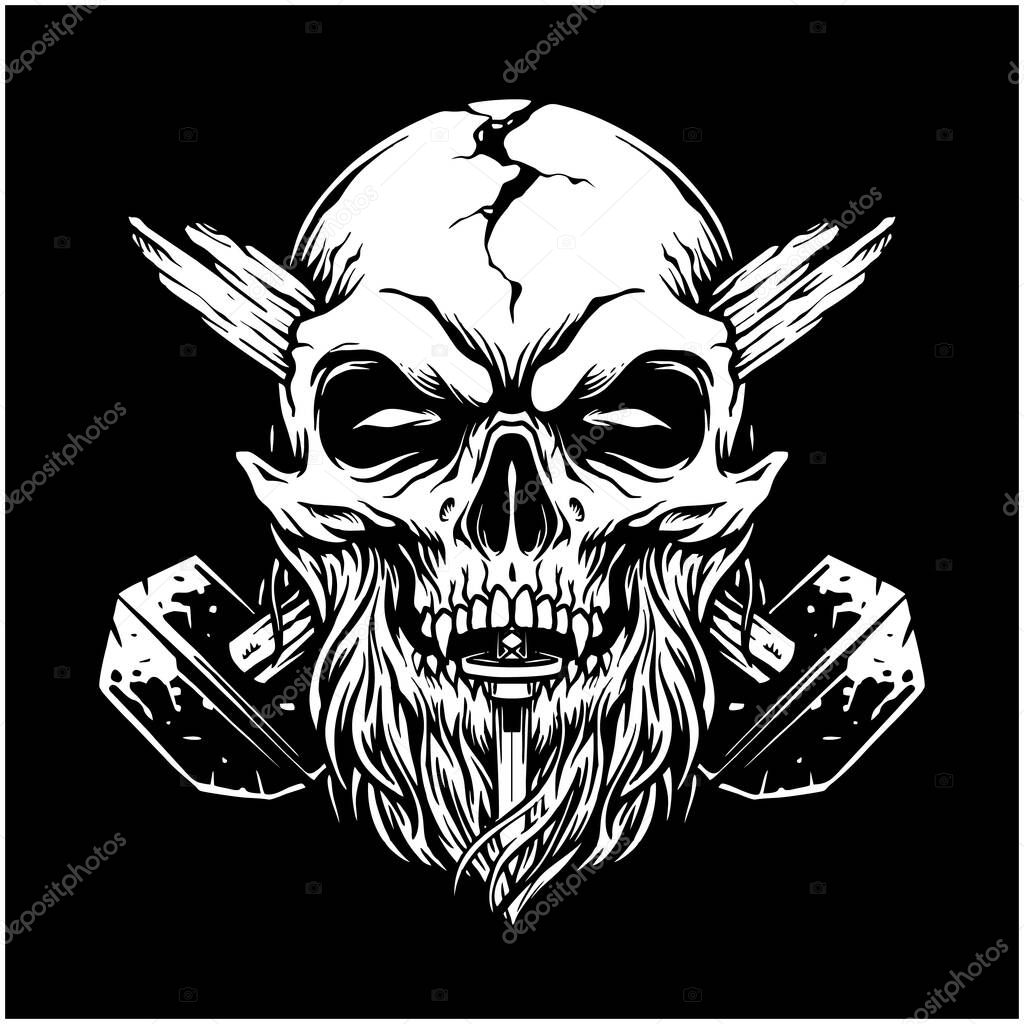 Scary hard worker old skull vector illustrations for your work logo, merchandise t-shirt, stickers and label designs, poster, greeting cards advertising business company or brands