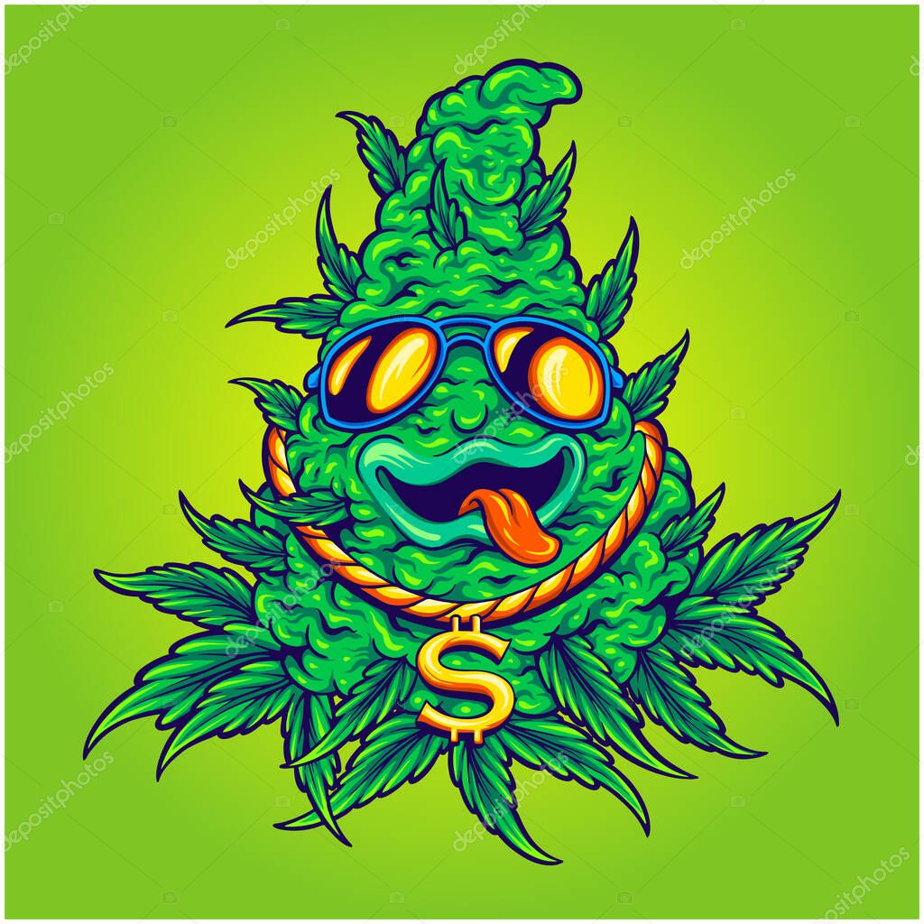Funky weed leaf with sunglasses vector illustrations for your work logo, merchandise t-shirt, stickers and label designs, poster, greeting cards advertising business company or brands