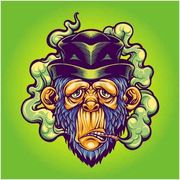 Χαριτωμένο Μαϊμού Μαύρο Καπέλο Κάπνισμα Ζιζανίων Διανυσματικές Απεικονίσεις Για Λογότυπο — Διανυσματικό Αρχείο