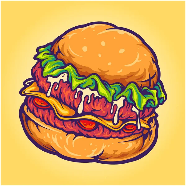 Delicious Burger Fast Food Cartoon Vector Illustration Your Work Logo — 스톡 벡터