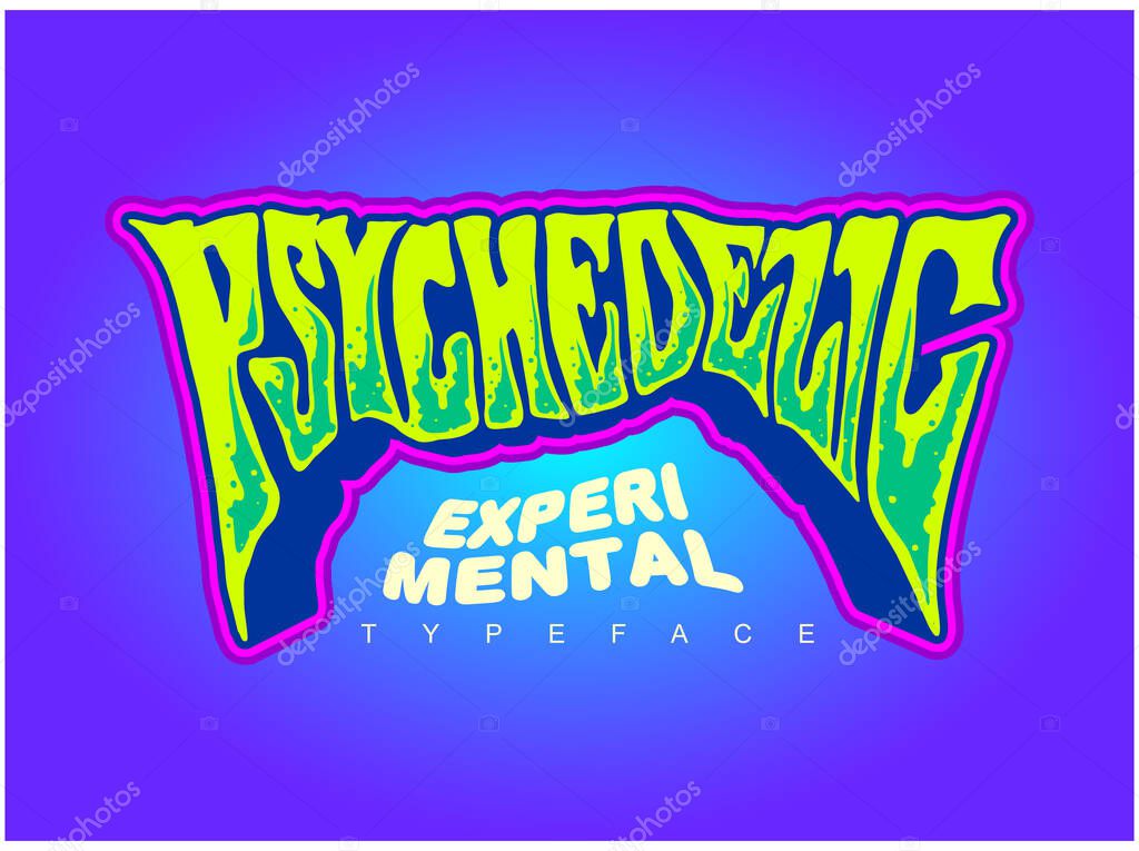 Psychedelic word lettering typography vector illustrations for your work logo, merchandise t-shirt, stickers and label designs, poster, greeting cards advertising business company or brands