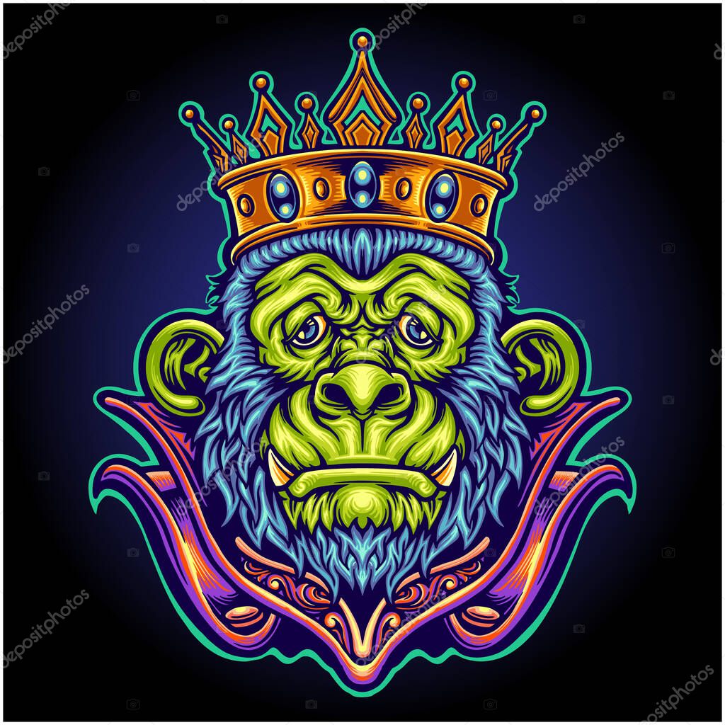 King gorilla cartoon mascot vector illustrations for your work logo, merchandise t-shirt, stickers and label designs, poster, greeting cards advertising business company or brands