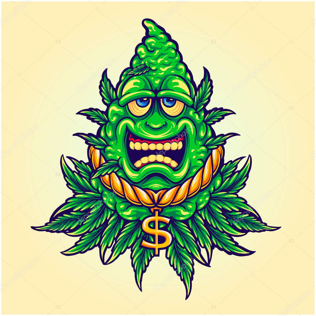 Funky weed leaf with cash money vector illustrations for your work logo, merchandise t-shirt, stickers and label designs, poster, greeting cards advertising business company or brands