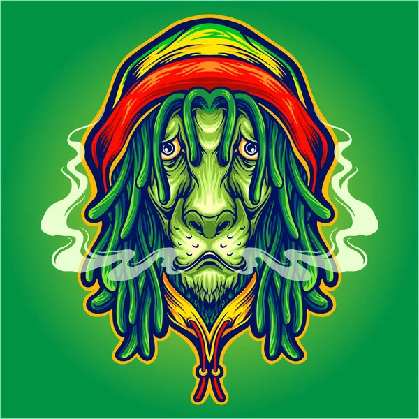 Rasta Lion Weed Smoke Vector Illustrations Your Work Logo Merchandise — Stock Vector