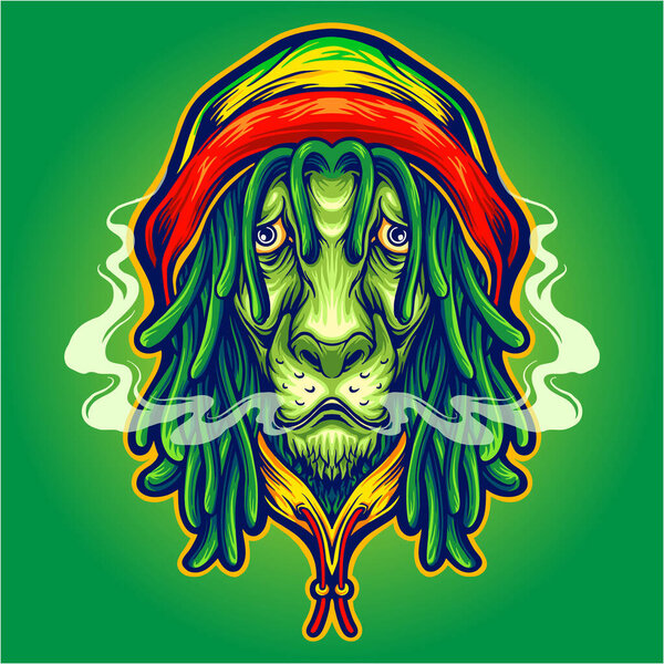Rasta lion with weed smoke vector illustrations for your work logo, merchandise t-shirt, stickers and label designs, poster, greeting cards advertising business company or brands