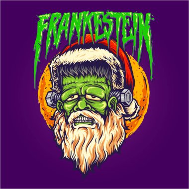 Zombie frankenstein hat santa claus vector illustrations for your work logo, merchandise t-shirt, stickers and label designs, poster, greeting cards advertising business company or brands