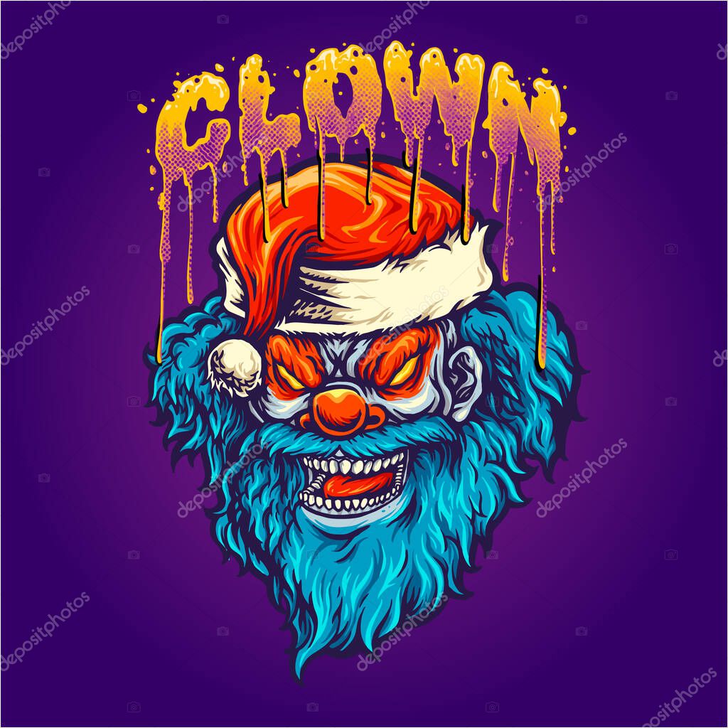 Scary santa clown hat with word lettering vector illustrations for your work logo, merchandise t-shirt, stickers and label designs, poster, greeting cards advertising business company or brands