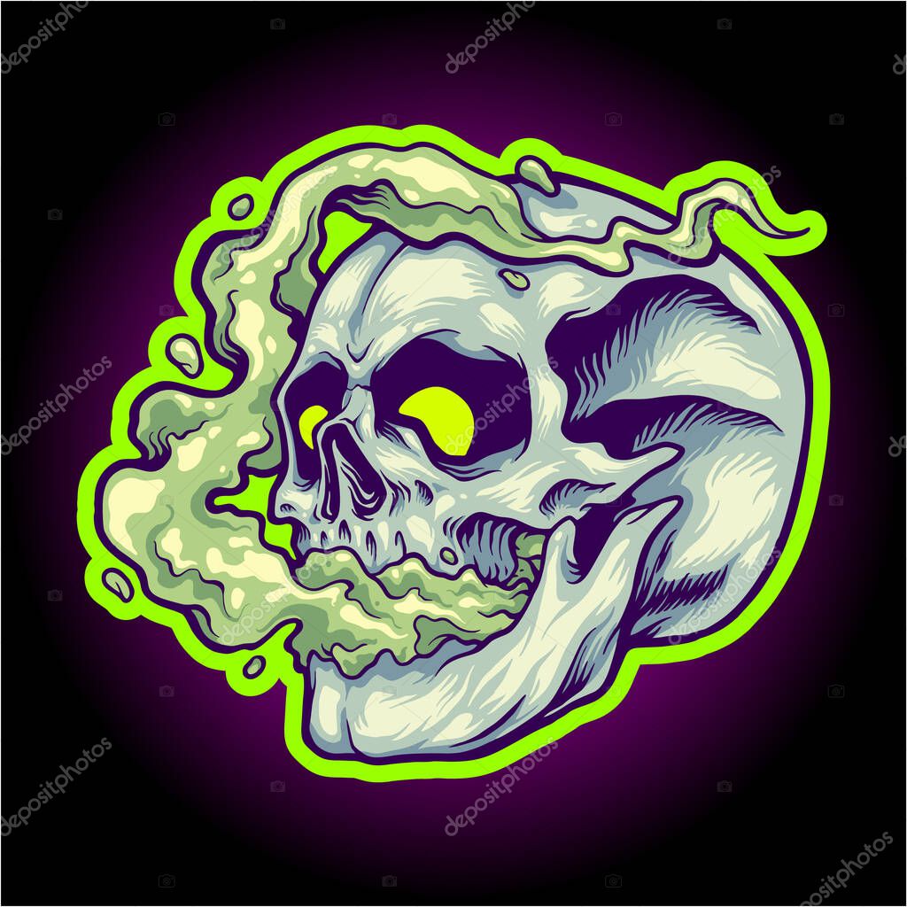 Stone skull with smoke weed vector illustrations for your work logo, merchandise t-shirt, stickers and label designs, poster, greeting cards advertising business company or brands
