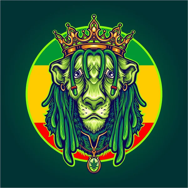 Rasta Λιοντάρι Βασιλιάς Δροσερό Εικόνες Διάνυσμα Reggae Στέμμα Για Λογότυπο — Διανυσματικό Αρχείο